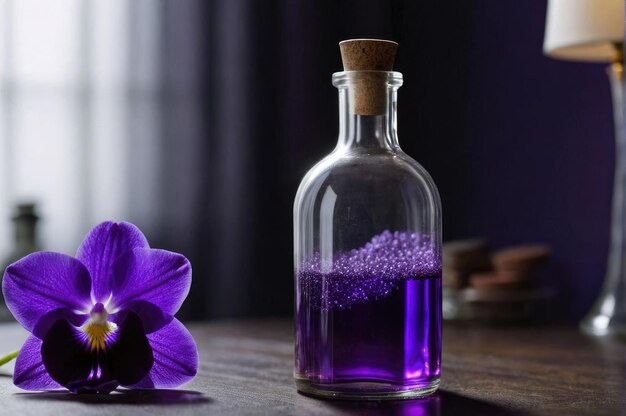 写真 花とボトルの静物