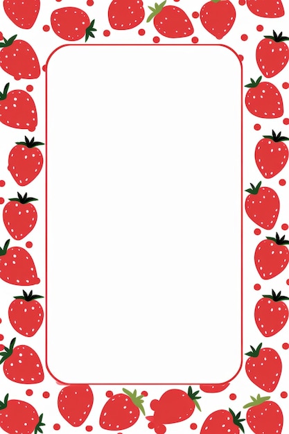 写真 白い境界線と赤いイチゴのイチゴフレーム