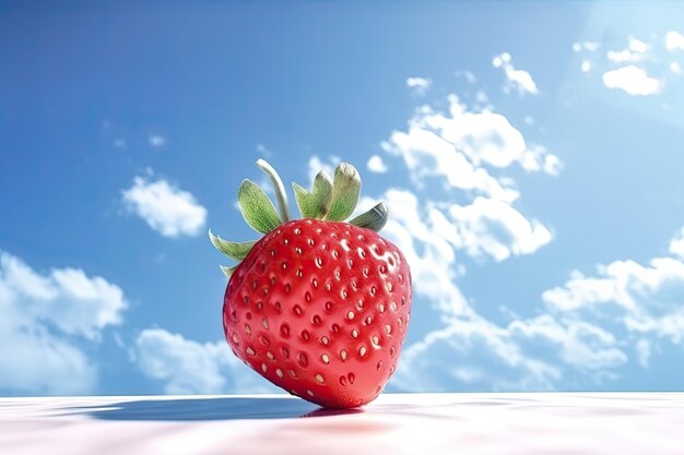 사진 푸른 하늘을 배경으로 한 테이블 위의 딸기.