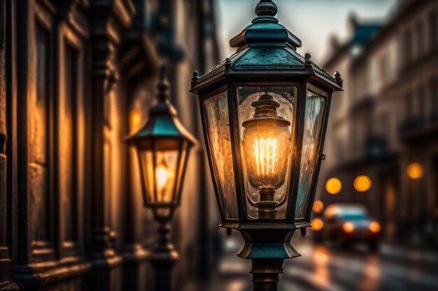Фото Уличный фонарь с включенным светом