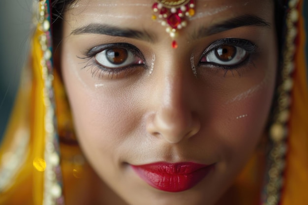 写真 インド の 若い 女性 の 印象 的 な 近距離 写真