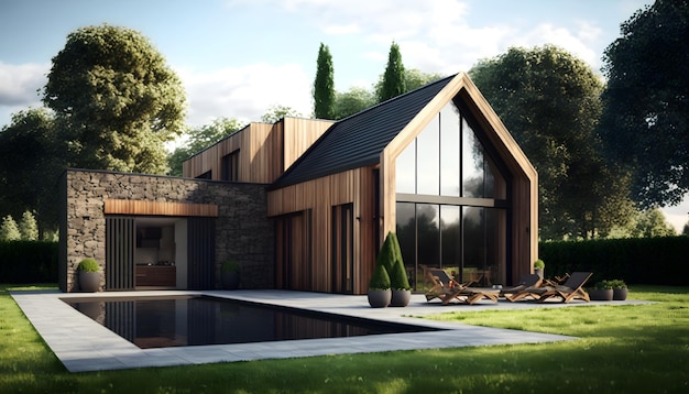 Фото Удивительный современный дизайн дома с красивой интеграцией дерева, стали и стекла