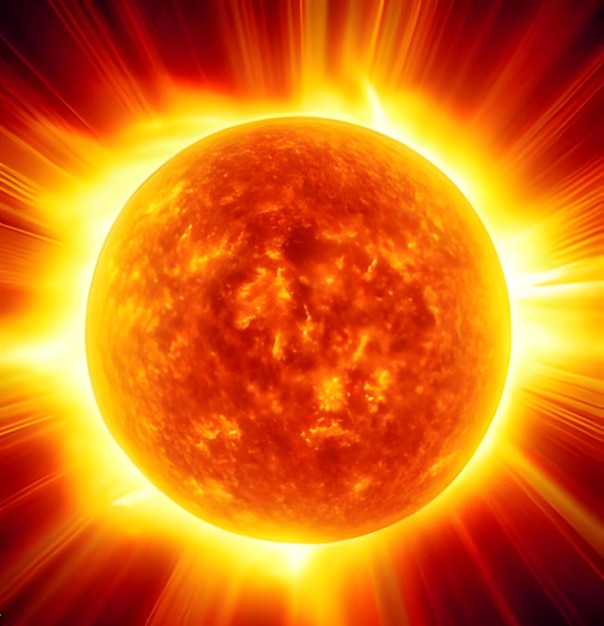 사진 열의 광선과 열의 핵을 가진 태양
