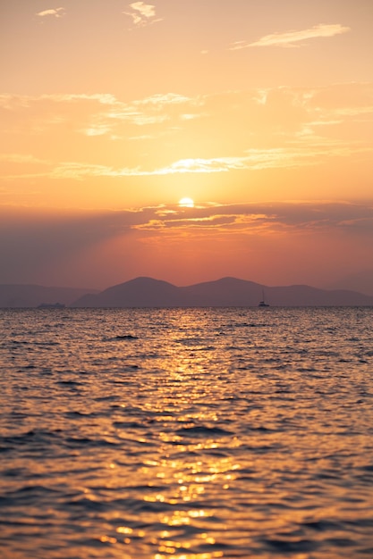 写真 海に沈む夕日と後ろに沈む夕日