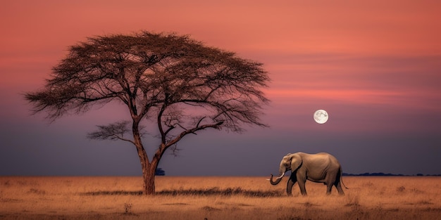 Фото Закат со слоном и деревом