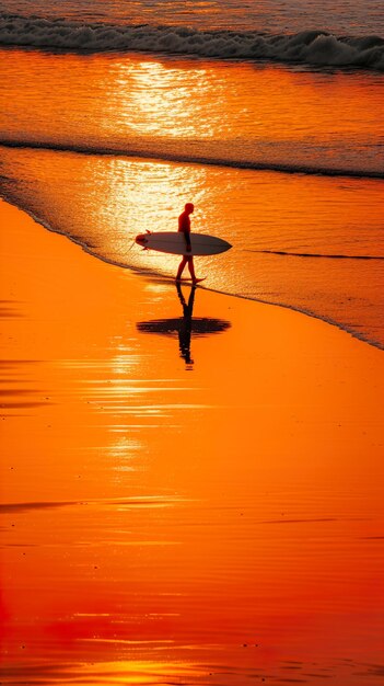 写真 サーフィンボーダーが太陽の前で波に乗っている