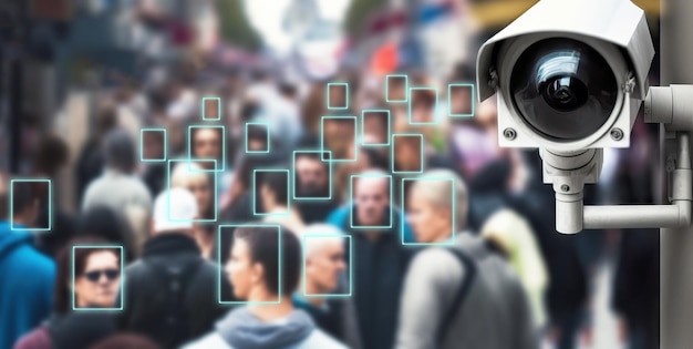写真 顔認識を利用した繁華街の監視カメラ