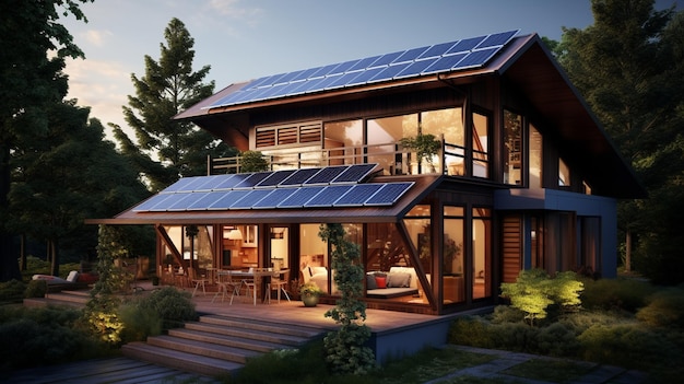Фото Устойчивое видение материализуется, когда солнечные панели украшают крышу дома.