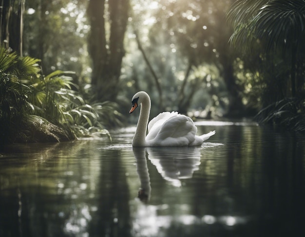 Фото Лебедь в озере