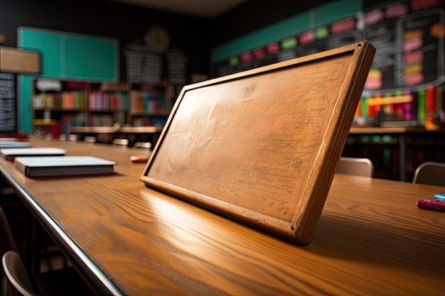 사진 사무실이나 학교 교실에서 사용할 수 있는 블랙보드가 있는 테이블, 다양한 환경에서 생산성, 창의성 및 협업을 장려하는 설정