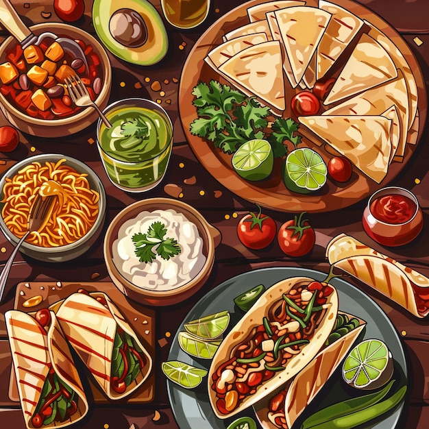 Фото Стол с различными продуктами питания, включая сэндвичи, помидоры и другие ингредиенты