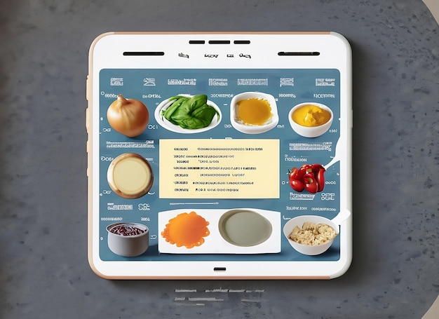 사진 화면에 음식이라고 표시된 메뉴가 있는 태블릿