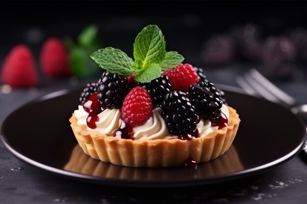 Фото Пирог на черном столе вблизи вкусный десерт