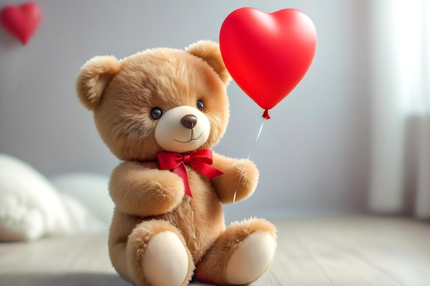 Фото Плюшевый медведь с красным шариком в подарок на день святого валентина