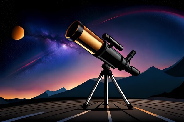 Фото Телескоп с фиолетовым фоном и надписью «звездочет».