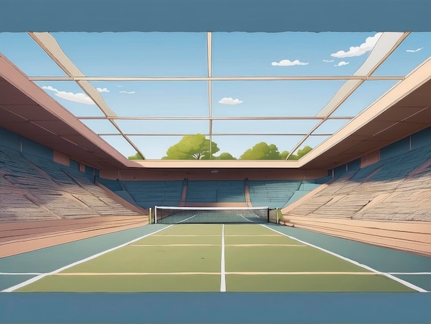 写真 その上に天窓があり真ん中にテニスコートがあるテニスコート