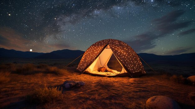 写真 屋外の星空のテント