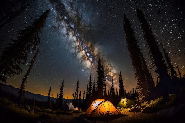 写真 星空の前のテント