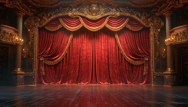 写真 赤いカーテンと金色のトリムを持つ劇場
