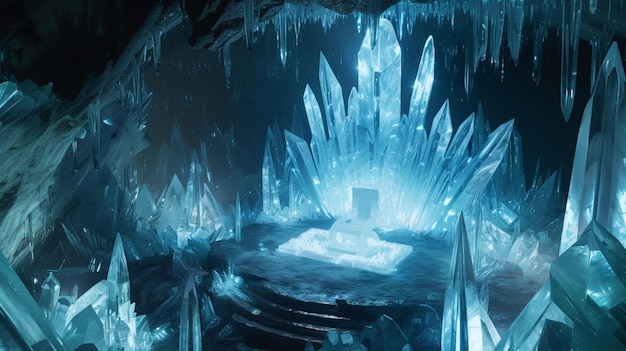 写真 輝く水晶の洞窟に囲まれた王座の部屋 壮大な水晶のジェネレーティブ・アイ