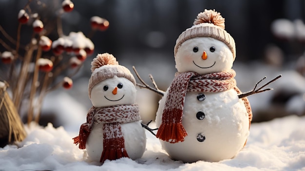 Фото Маленький снеговик с морковным носом, руками и красным шарфом.
