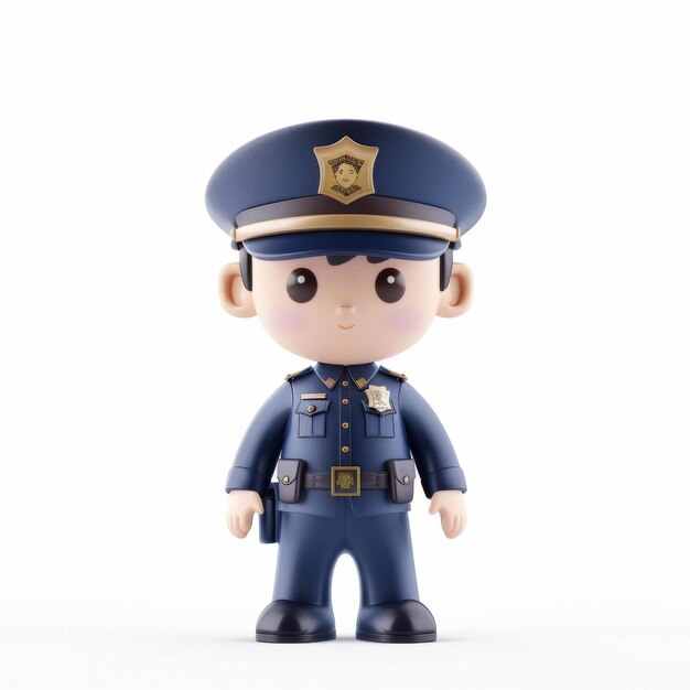 写真 玩具の警察官の像が平らな白い表面に自信をもって立っている