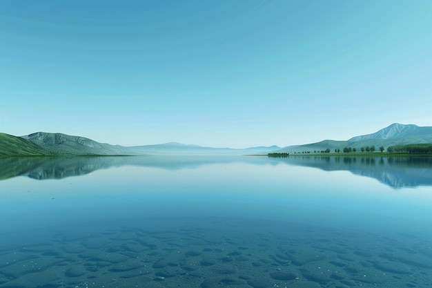 写真 澄んだ青い空を反映する静かな湖