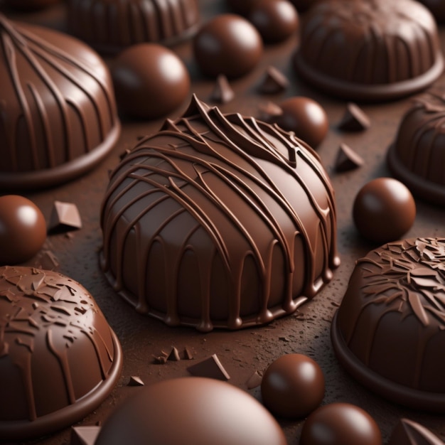 Фото Поднос с шоколадными конфетами и надписью «шоколад» сбоку.
