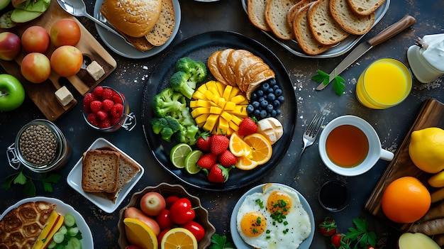 写真 フルーツや野菜や果物を含む食べ物の皿