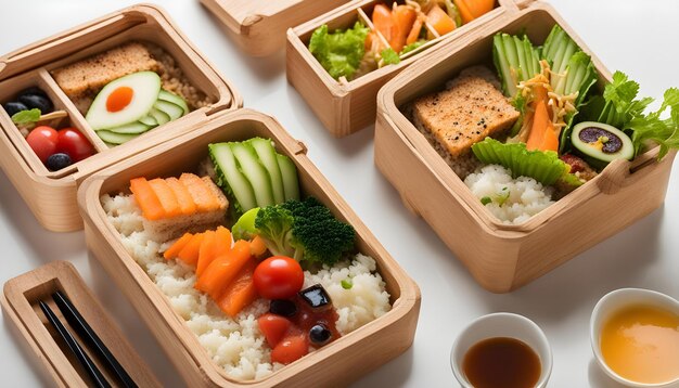 写真 米の野菜や米を含む食べ物の皿