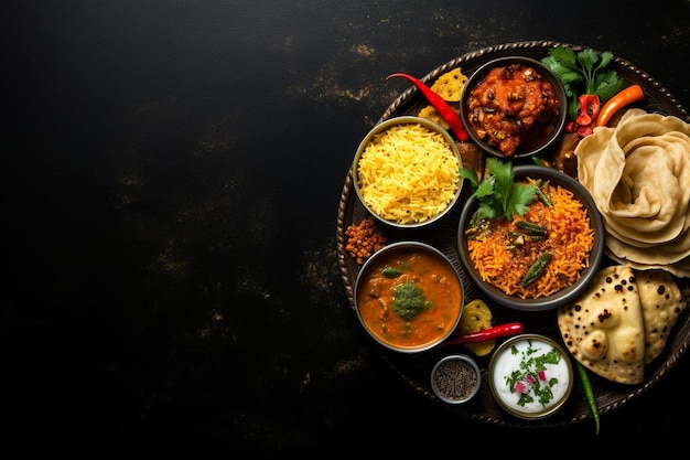 Фото Поднос с едой с различными блюдами, включая рис, рис и овощи