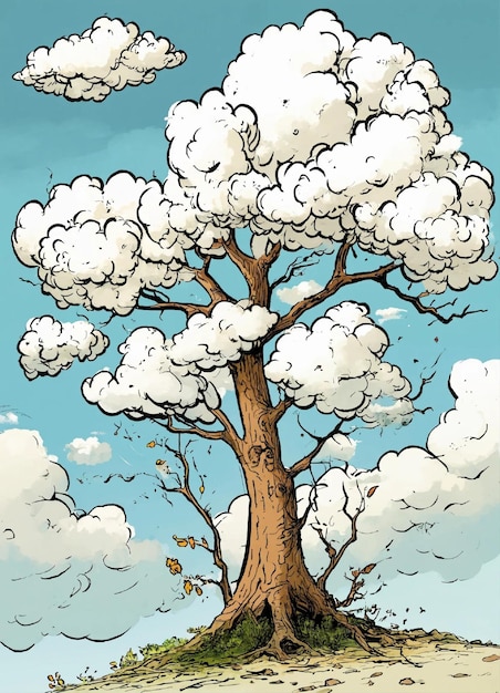 Фото Дерево, но вместо листьев в нем растут маленькие облака.