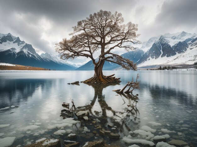 写真 湖の中の木