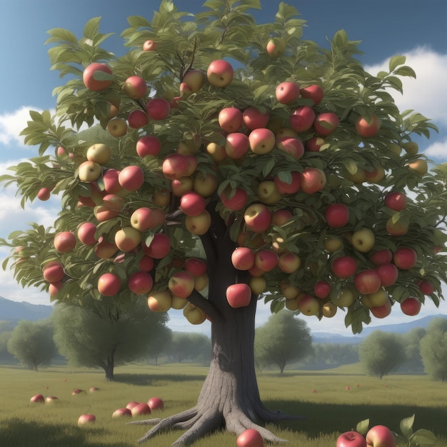 Фото Дерево с созревшими яблоками в саду