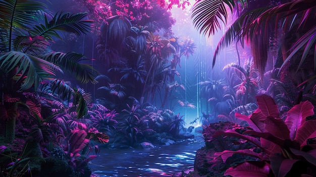 Фото Тропический лес с рекой и джунглями с тропической сценой