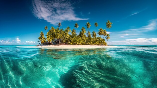 Фото Тропический остров с пальмами и небольшой остров посреди