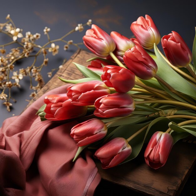 Фото Букет тюльпанов с надписью 