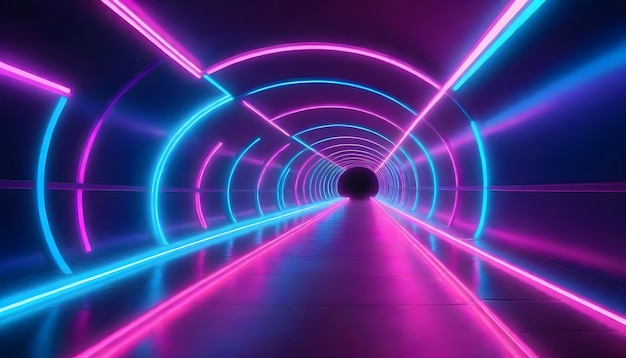 사진 파란색과 분홍색의 네온 표지판이 있는 터널