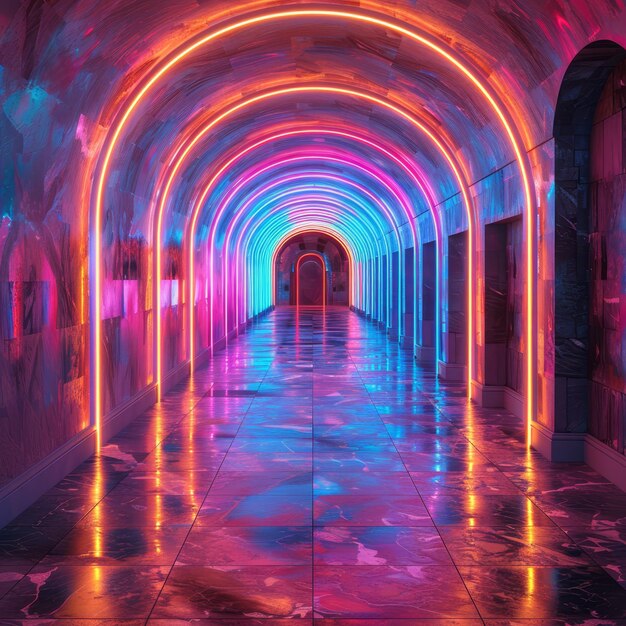 Фото a tunnel with a colorful light and a colorful light on it