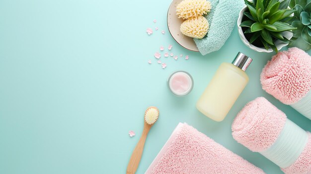 Фото a variety of bath products on a marble counter