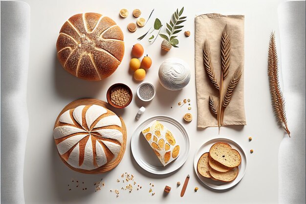 写真 パン,パン,パンを含む様々な食べ物.