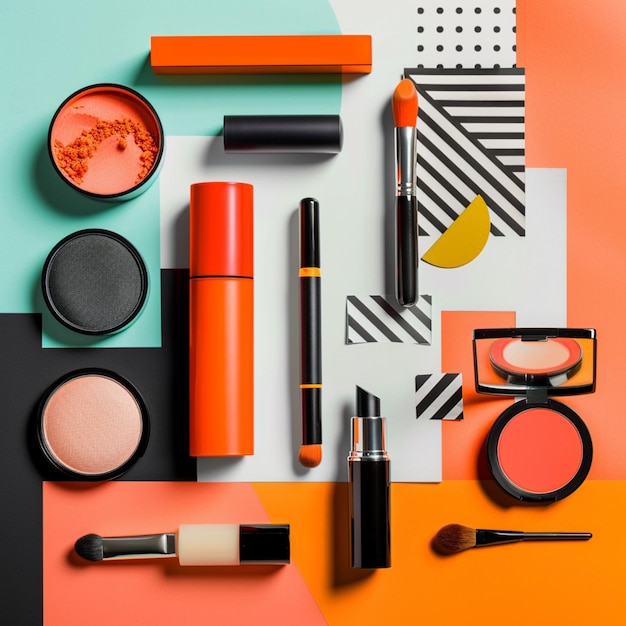 Фото Разнообразие макияжа и аксессуаров, включая оранжевый черный и белый