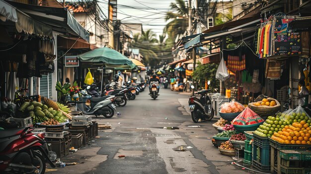 写真 アジア の 街頭 市場 の 中 に は,様々な 商品 を 販売 する スタンド が 並んで い ます.