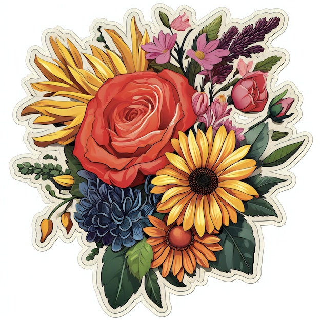 사진 다양한 종류의 꽃 을 전시 하는 활기차고 매력적 인 스티커 디자인
