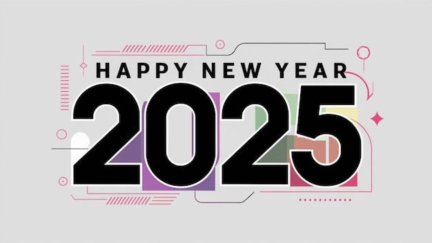 사진 활기차고 현대적인 추상적인 새해 축하 2025 배너는 눈에 띄는 타이포그래피로 설계되었습니다.