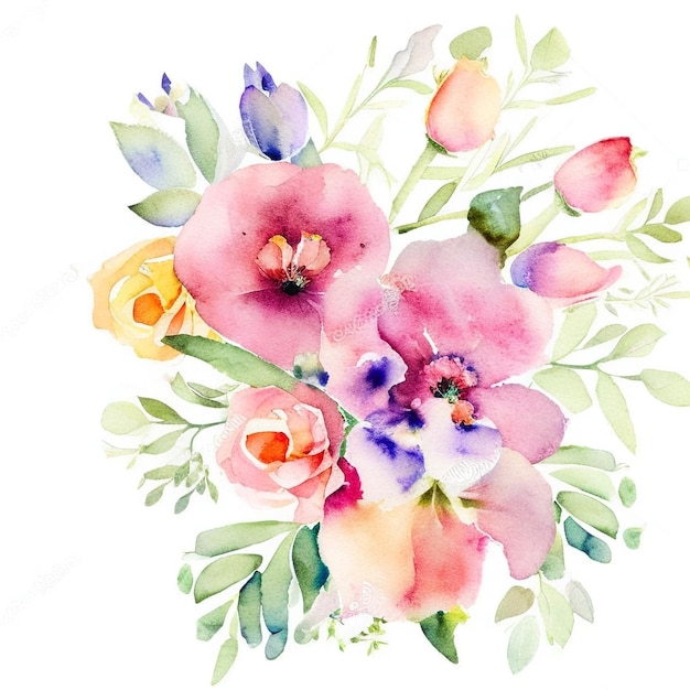 写真 活気のある花束の水彩色のスタイル