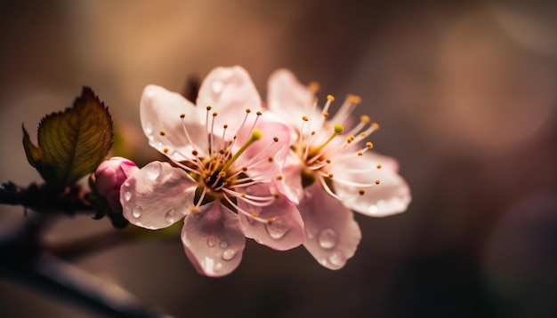 사진 ai가 생성한 일몰 시 소프트 포커스의 활기찬 벚꽃 가지