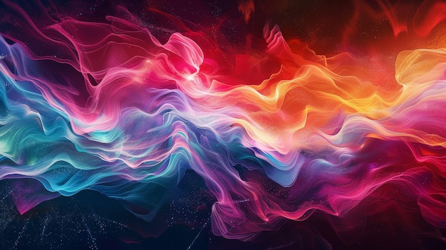 사진 색이 우주 춤으로 충돌하는 활기찬 디지털 파도 풍경