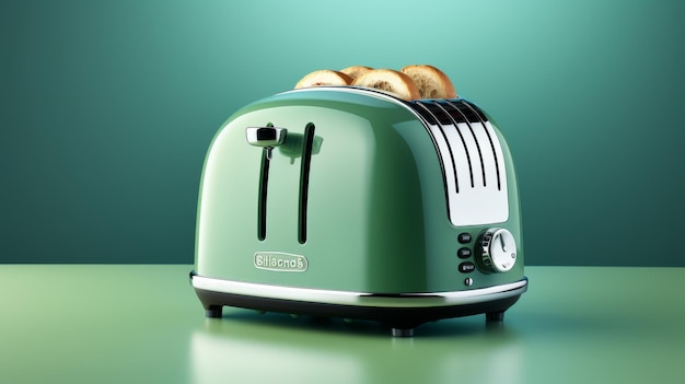 Фото Ярко-зеленый тостер великолепно сидит на деревянном столе его гладкий дизайн ловит свет