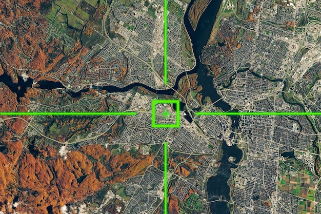 Фото Вид со спутника на земную поверхность, геолокация, координаты gps.